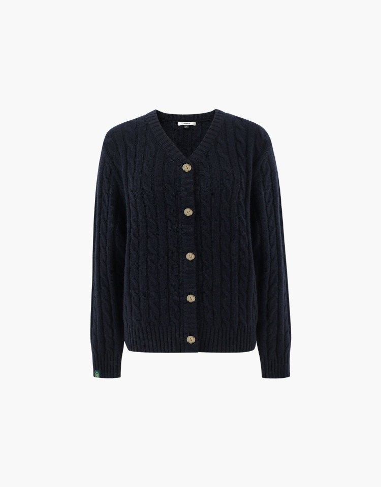 V neck cable cardigan - navy