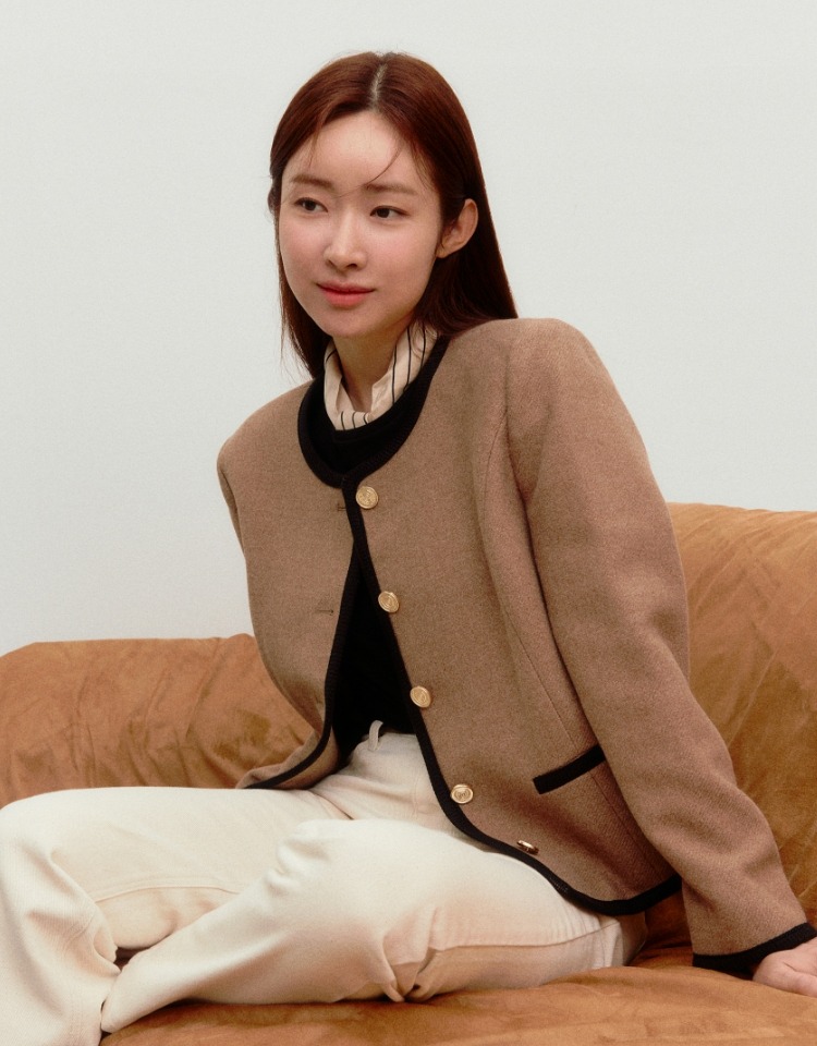 [태연 착용]wool blend tweed jacket (brown)