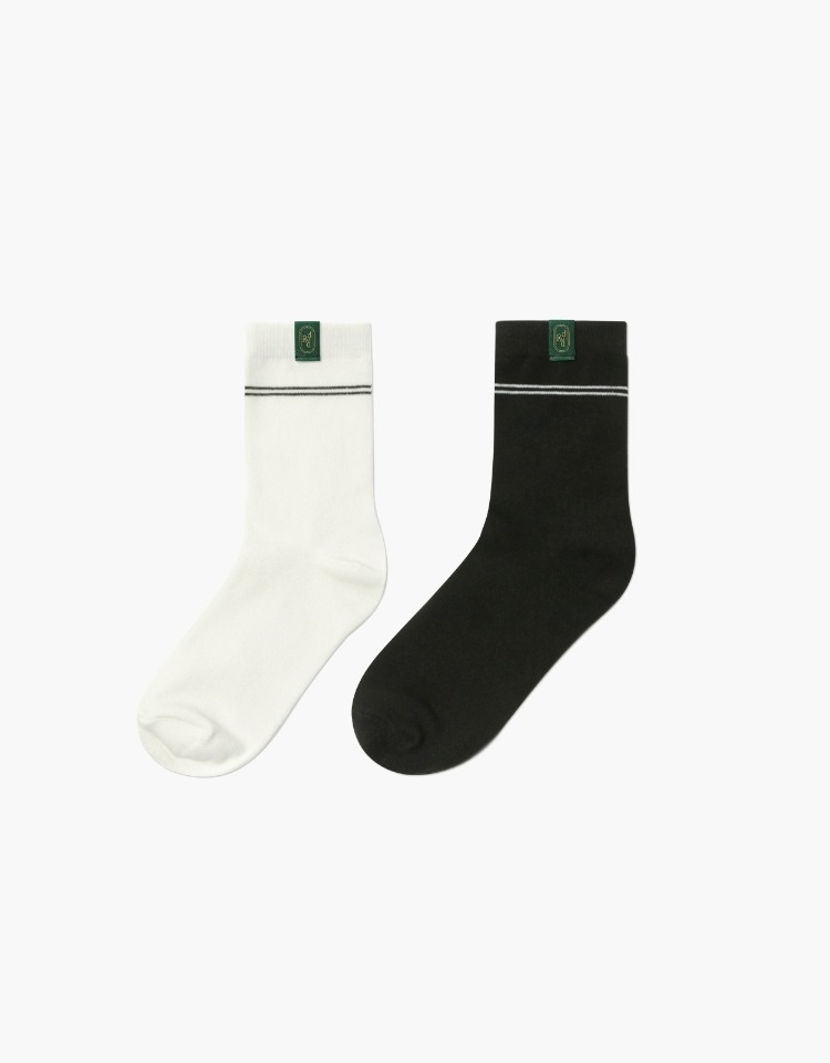 [EXCLUSIVE]stripe ankle socks (ivory/black SET)