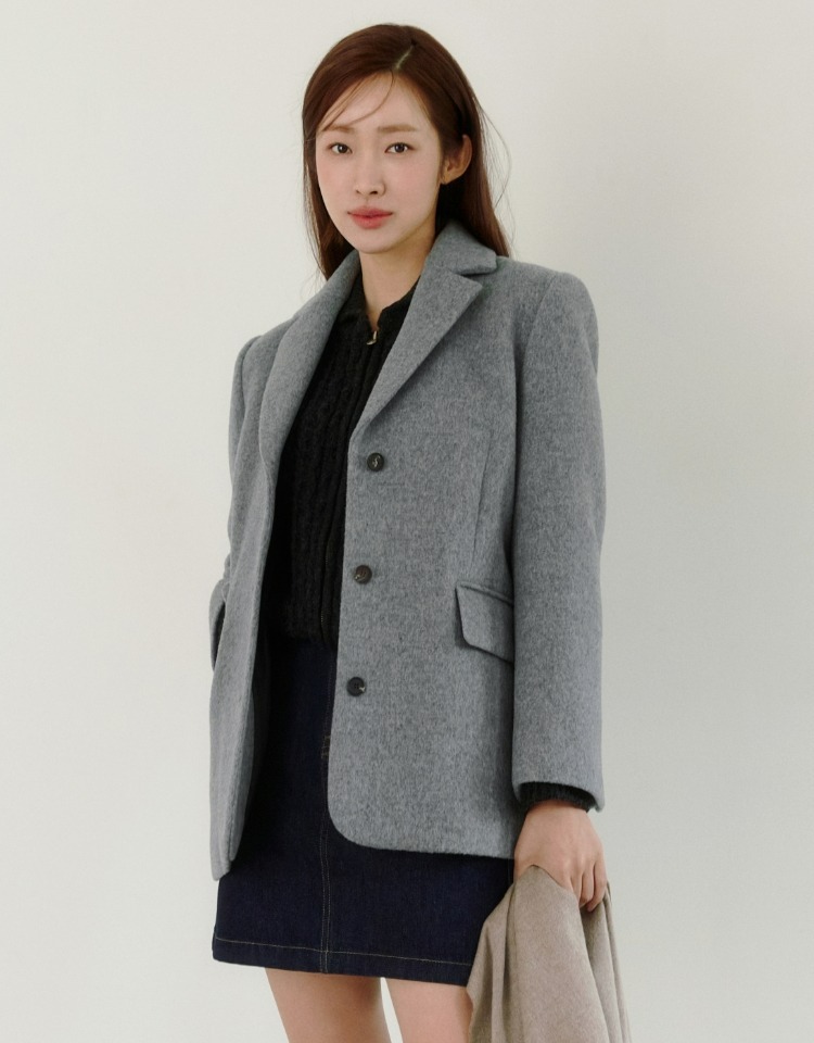 wool half coat (melange gray)