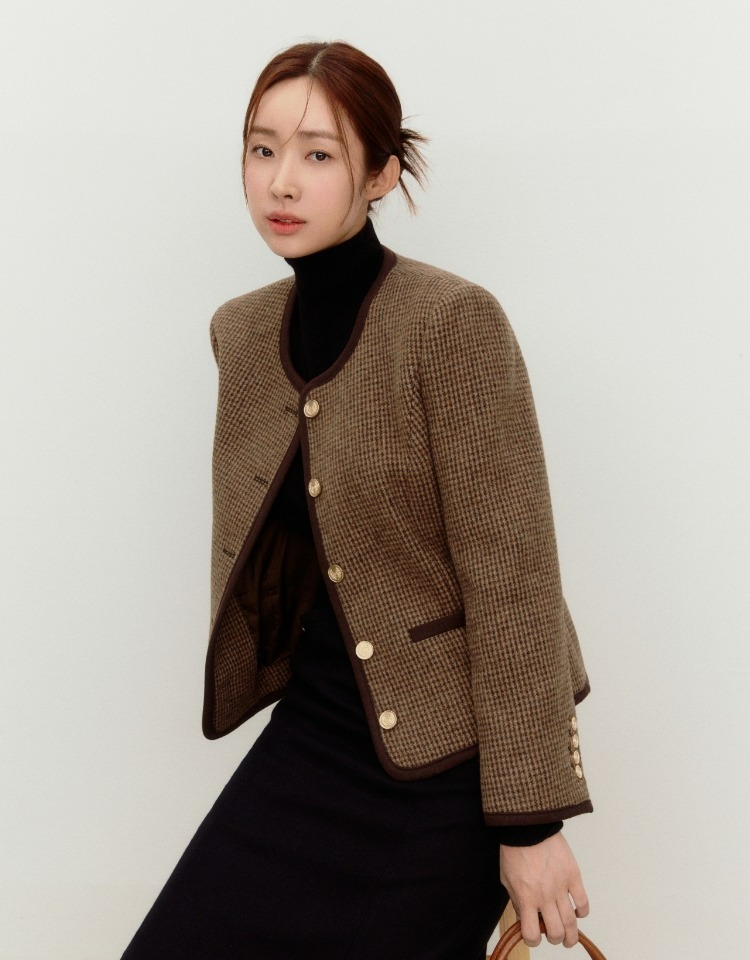 wool blend tweed jacket (brown check)