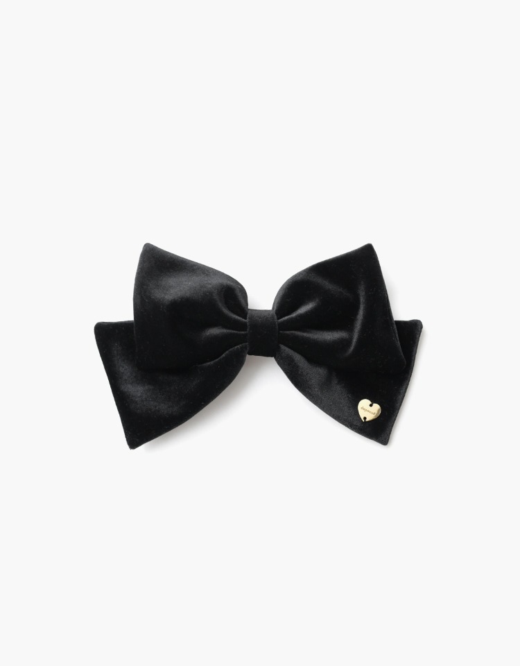 [2차 예약배송 12/23]heart charm ribbon hair pin (black velvet)