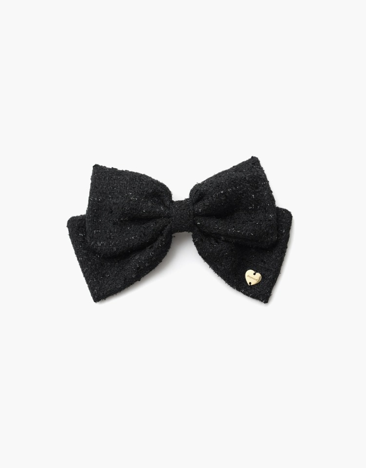 [예약배송 12/23]heart charm ribbon hair pin (black tweed)