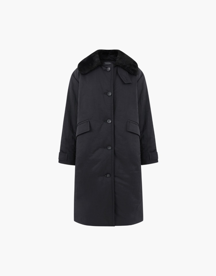 fur collar long padded coat (black)