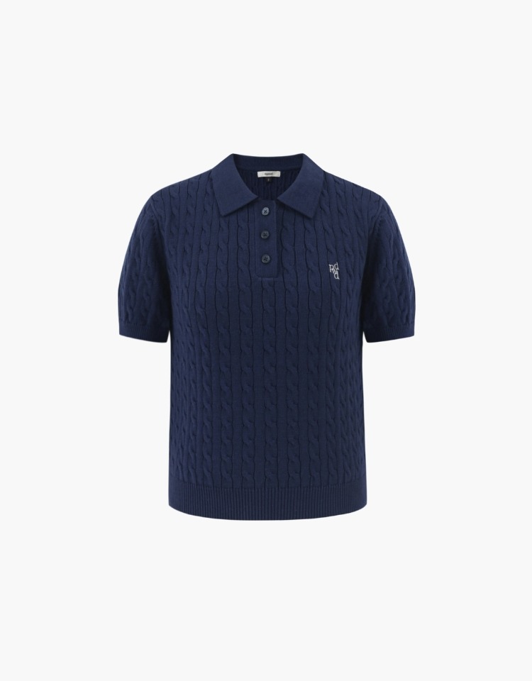 dpwd cable polo knit - navy