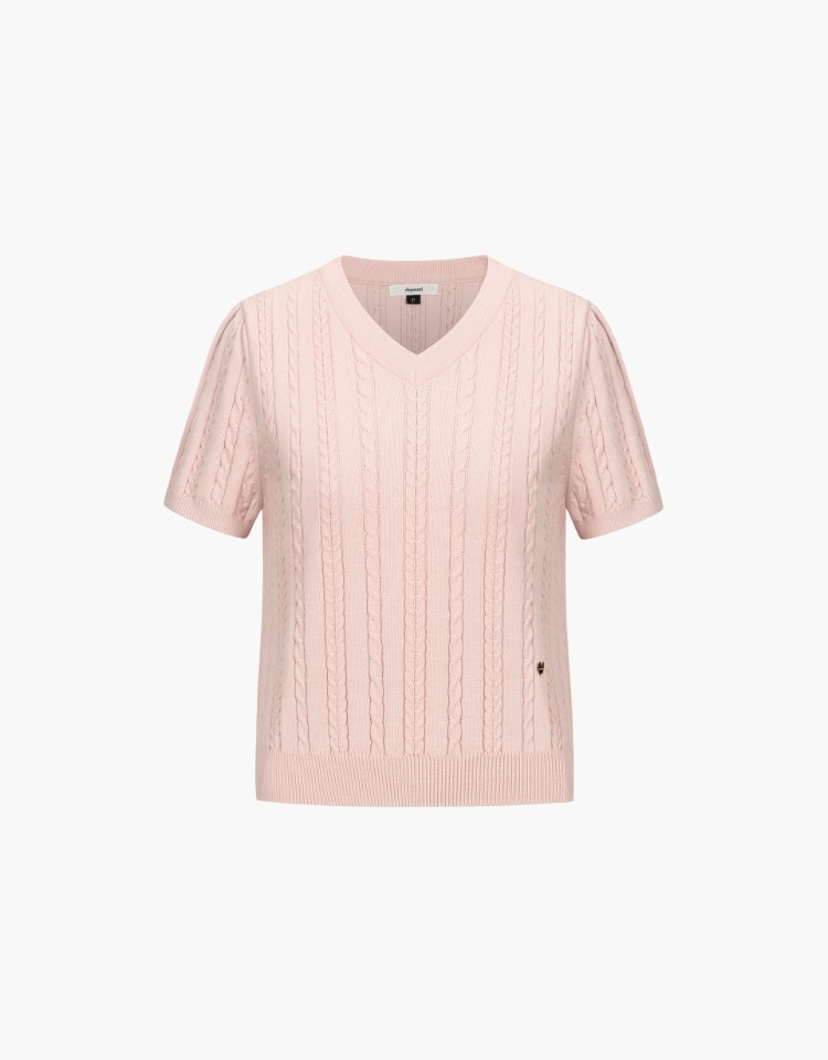 puff sleeve cable knit - light pink