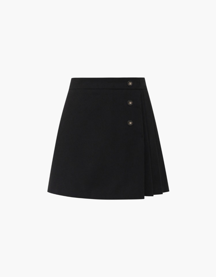 pleats mini wrap skirt - black