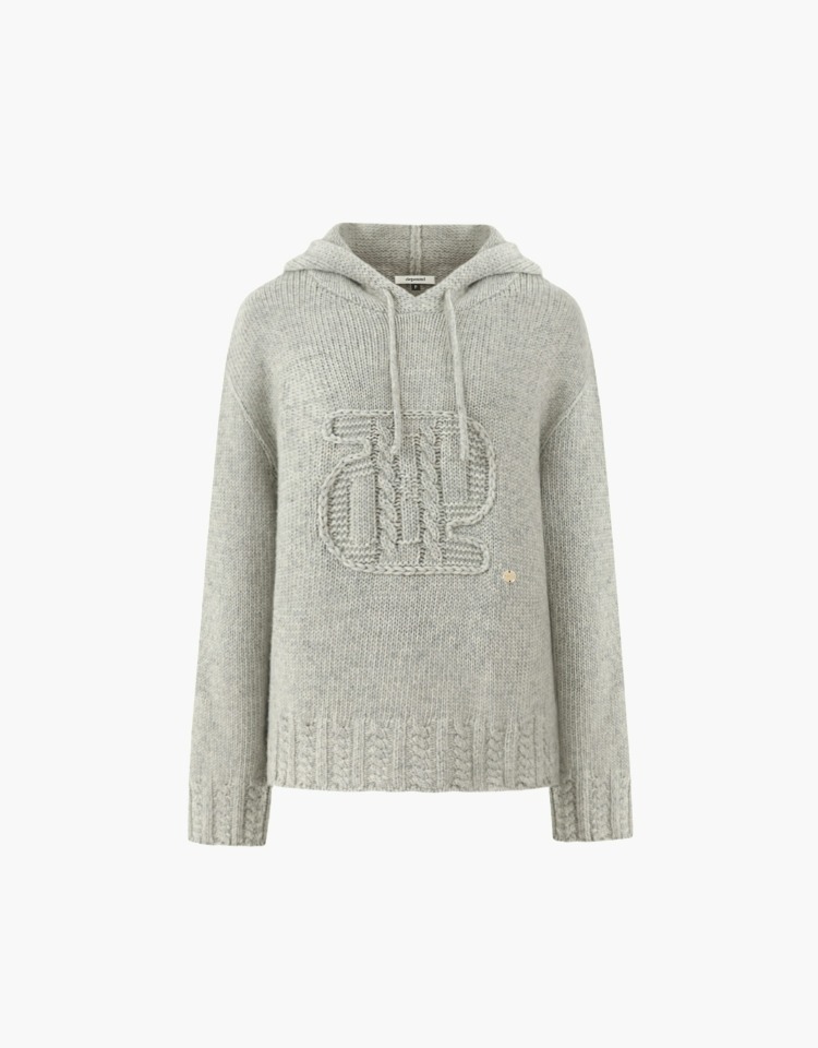 applique hoodie pullover - gray beige