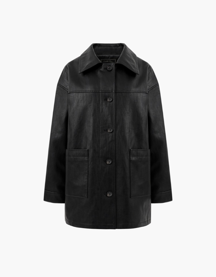 half leather jacket - black