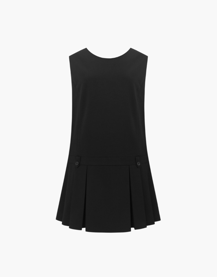 pleats sleeveless mini dress - black